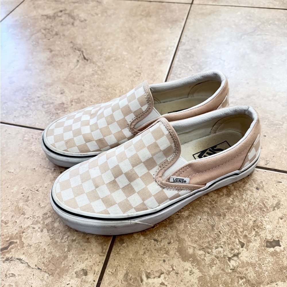 Vans Classic Slip-On Checkerboard Sneakers - Cream/Tan